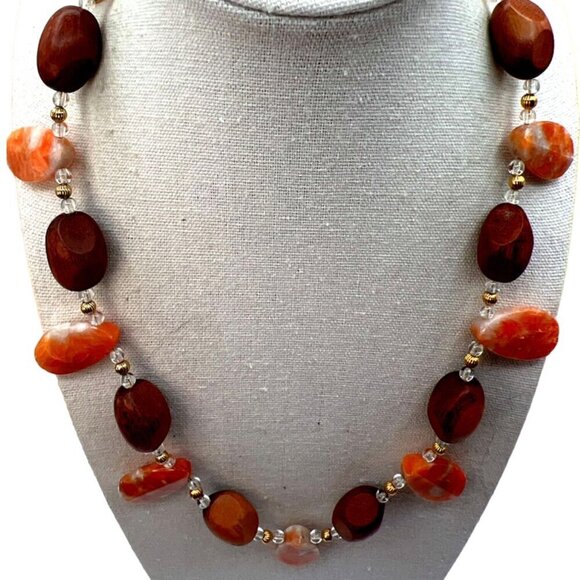 Handcrafted Carnelian Agate & Wood Beaded Necklace. N14 - Picture 2 of 9